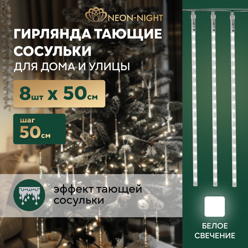 Изображение товара Гирлянда Neon-Night Тающие сосульки 8 шт. х 50см, шаг 50 см, 230В, LED белый 256-313-6