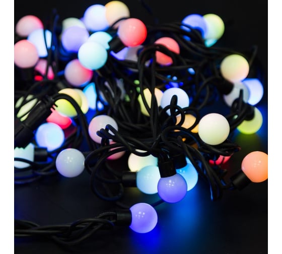 Изображение товара Гирлянда Neon-Night Мультишарики, диаметр 23 мм, 10м, 80 LED, RGB, черный каучук 303-599