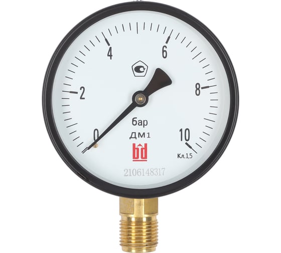 Изображение товара Манометр ДМ 1 Т2 100 Р (0-10) бар, кл.1,5 G1/2 BD 1151100014