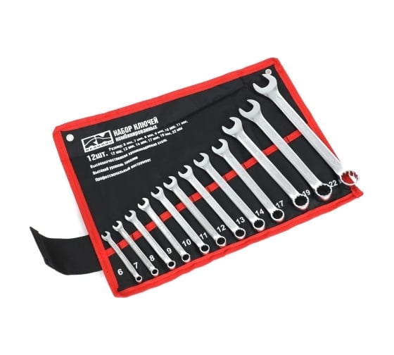 Изображение товара Набор комбинированных ключей REDMARK 6, 7, 8, 9, 10, 11, 12, 13, 14, 17, 19, 22 мм, холодный штамп, CR-V, 12 шт. RM3240637