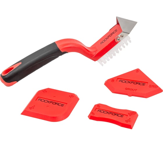 Изображение товара Набор шпателей с нейлоновой щеткой для выравнивания силикона Rockforce 4пр, в блистере RF-52621(52030)