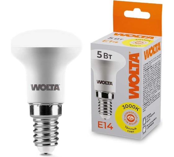 Изображение товара Лампа LED Wolta 5Вт, 3000K Теплый свет, цоколь E14, 400 лм, матовая, мягкое свечение 25Y39R5E14