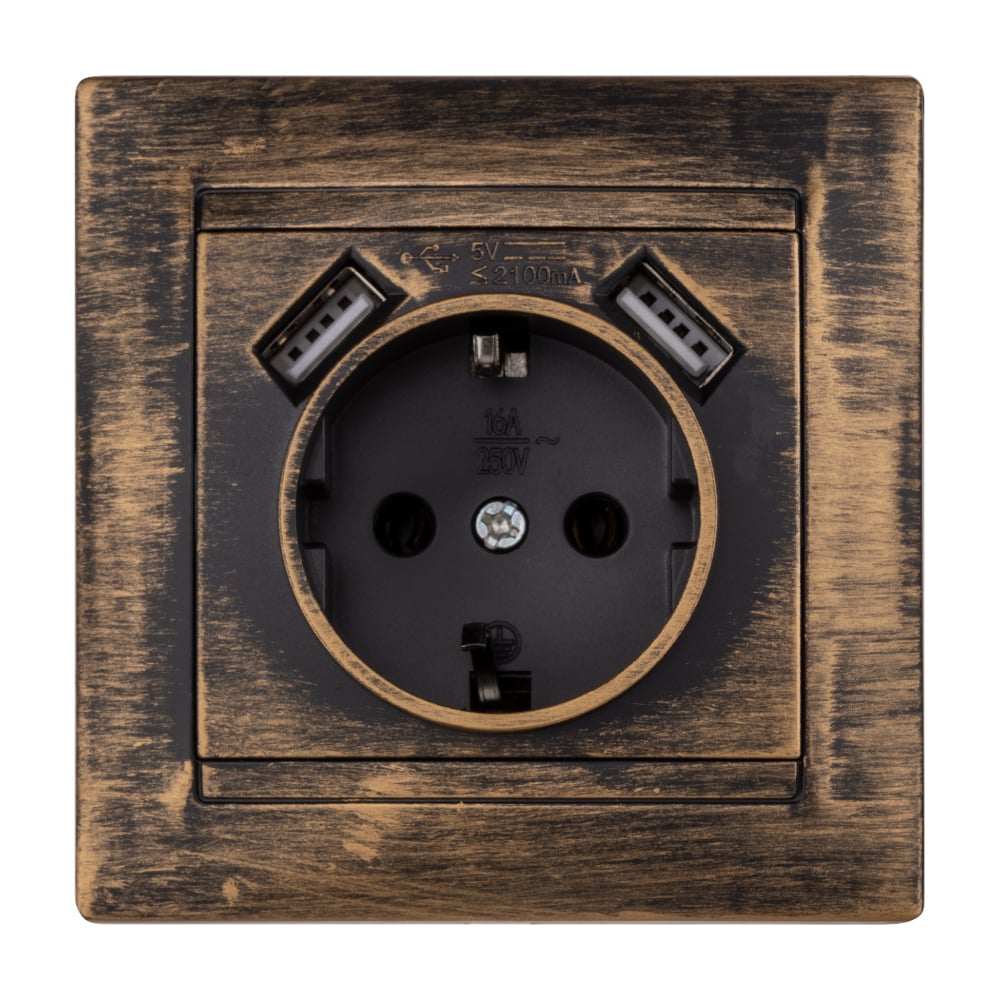 Изображение товара Розетка TDM ELECTRIC 2П+З 250В с USB портами бронза SQ1815-0772