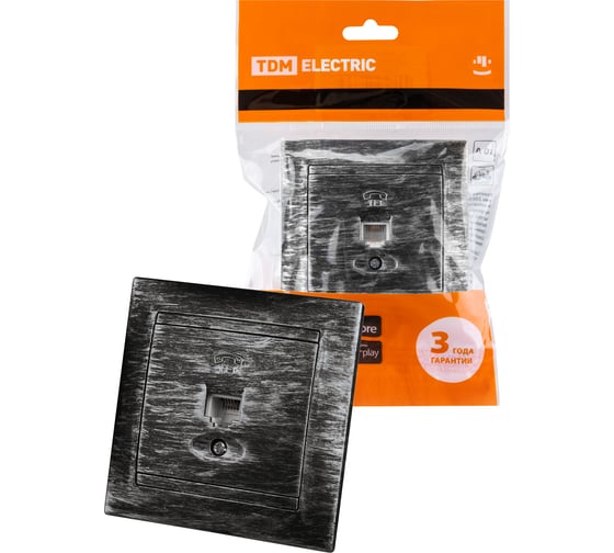 Изображение товара Розетка телефонная RJ11 TDM ELECTRIC старинное серебро, серия "Лама" SQ1815-0656