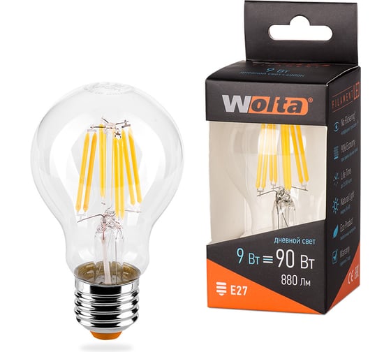 Изображение товара Лампа LED Wolta FILAMENT, 4000К, 25S60BLFT9E27