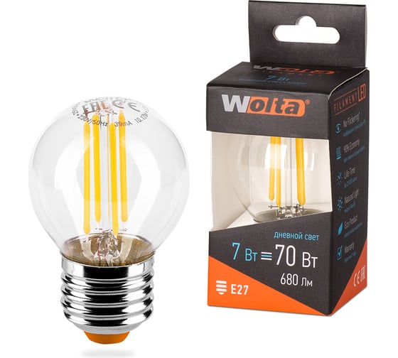 Изображение товара Лампа LED Wolta FILAMENT, 4000К, 25S45GLFT7E27
