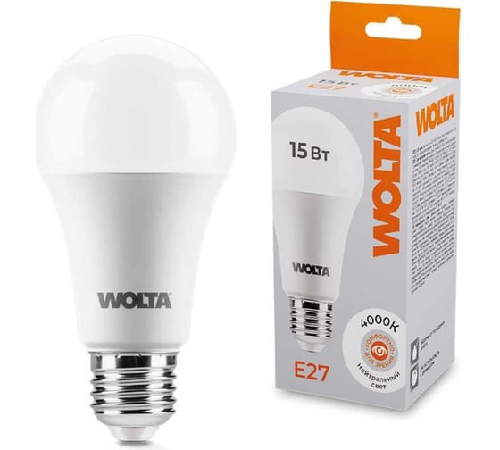 Изображение товара Светодиодная лампа Wolta LED 15Вт, 4000К Дневной свет, цоколь E27, 1300Лм 25S60BL15E27