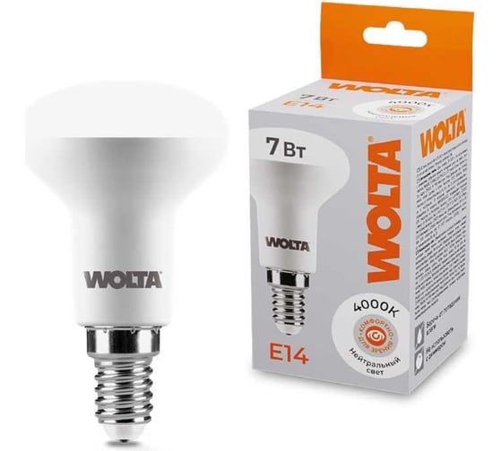 Изображение товара Светодиодная LED лампа Wolta 7Вт, 4000K Дневной свет, цоколь E14, 600 лм 25S50R7E14