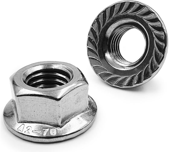 Изображение товара Гайка KREPFIELD нержавеющая, М8, DIN 6923, А2, с зазубринами шестигранная с фланцем 600 шт. в упак. 6923А2ГАЙКАМ8-600