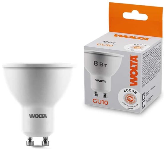 Изображение товара Светодиодная лампа Wolta Софит 8Вт, 4000K Дневной белый свет, Spot, GU10, PAR16 25SPAR16-230-8GU10