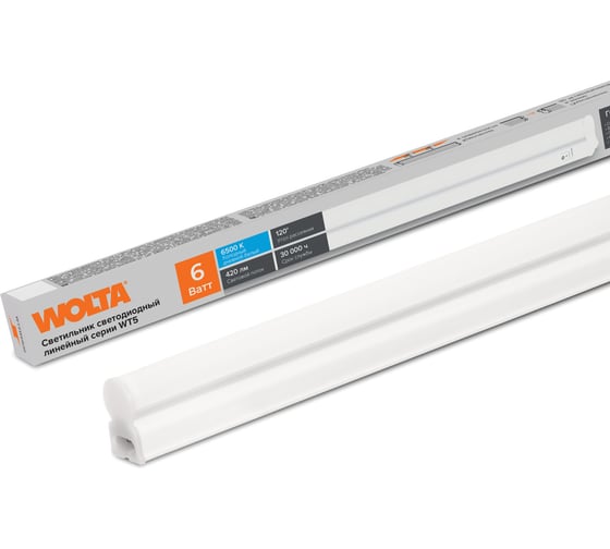 Изображение товара Светодиодный светильник Wolta 6 Вт, 6500К Холодный белый свет, IP20, 420 Лм , линейный (полная сборка), 314х37х22 мм WT5W6W30