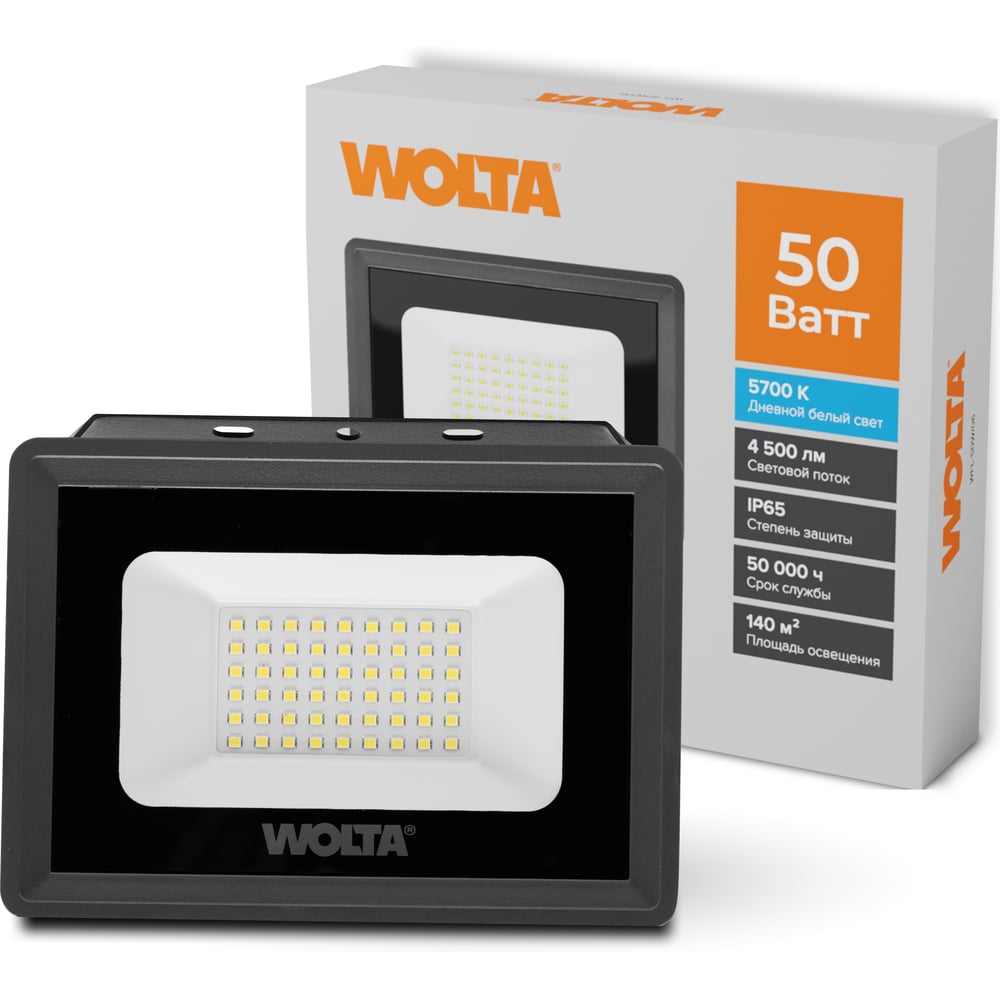 Изображение товара Светодиодный прожектор Wolta 50Вт холодный свет IP65 монтажный