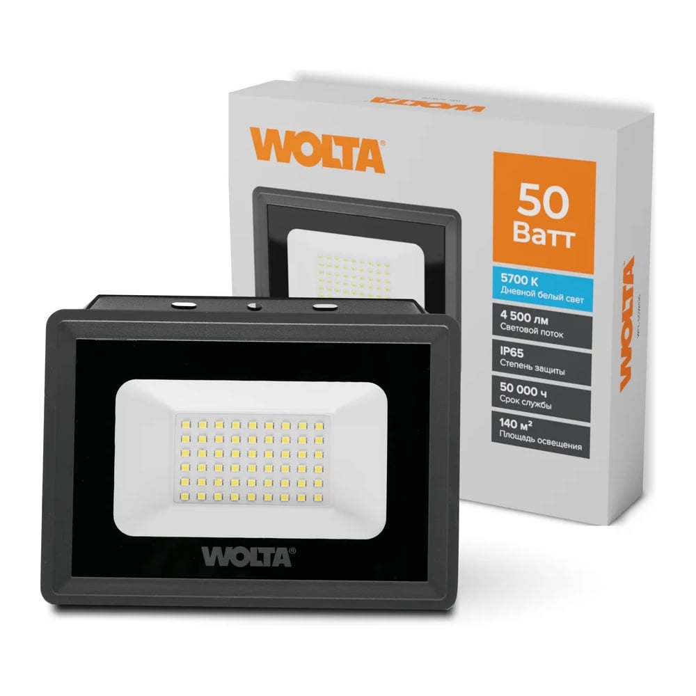 Изображение товара Светодиодный прожектор Wolta 5700K, Холодный свет, 50Вт, светодиоды SMD, IP65, цвет серый WFL-50W/06
