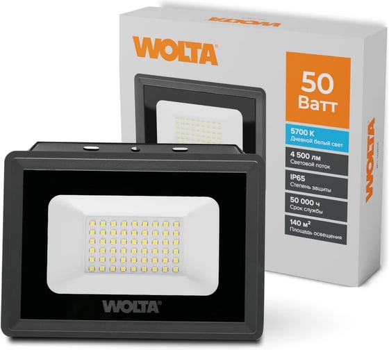 Изображение товара Светодиодный прожектор Wolta 5700K, Холодный свет, 50Вт, светодиоды SMD, IP65, цвет серый WFL-50W/06