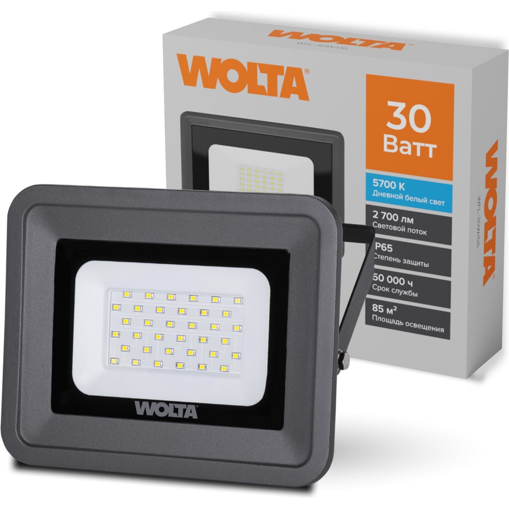 Изображение товара Светодиодный прожектор Wolta 30Вт IP65 холодный свет 5700K для улицы