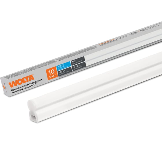 Изображение товара Светодиодный светильник Wolta 10 Вт, 6500К Холодный белый свет, IP20, 700 Лм , линейный (полная сборка), 574х37х22 мм WT5W10W60