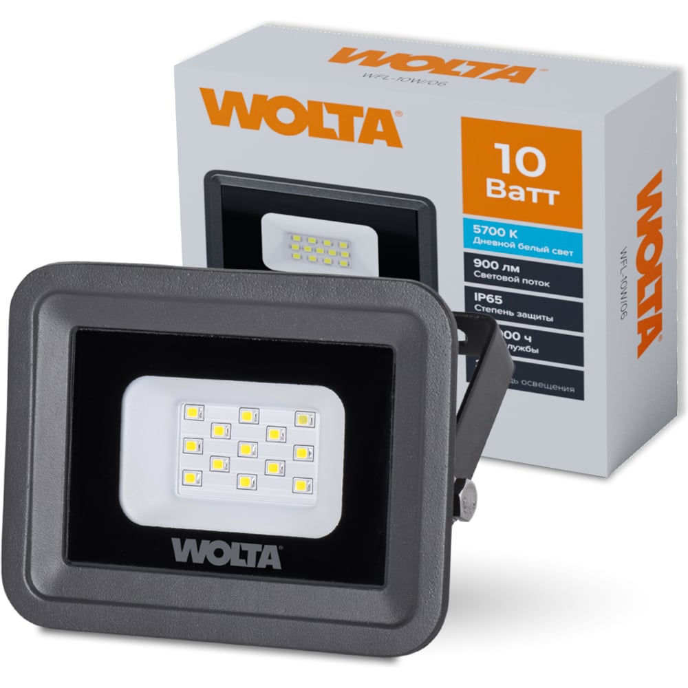 Изображение товара Светодиодный прожектор Wolta 10W 5700K IP65 для улицы и помещений