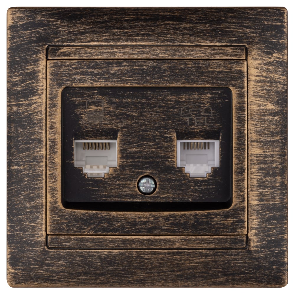 Изображение товара Розетка телефонная RJ11 + RJ45 старинная бронза серия Лама