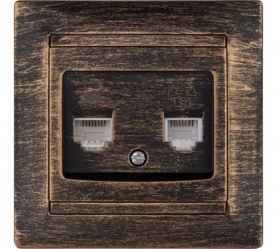 Изображение товара Розетка телефонная RJ11 + компьютерная RJ45 TDM ELECTRIC старинная бронза, серия "Лама" SQ1815-0760