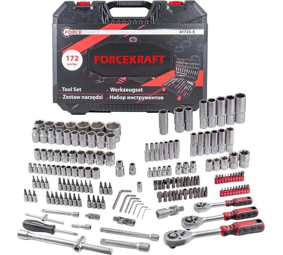 Изображение товара Набор инструментов Forcekraft 172 предмета, 1/4", 3/8", 1/2" 6гр, FK-41723-5(51889)