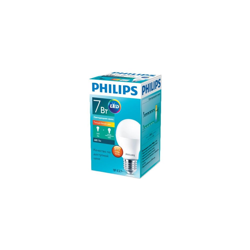 фото Светодиодная лампа philips ess ledbulb 7вт-75вт грушевидная e27 3000к 230в a60 rca 1224540