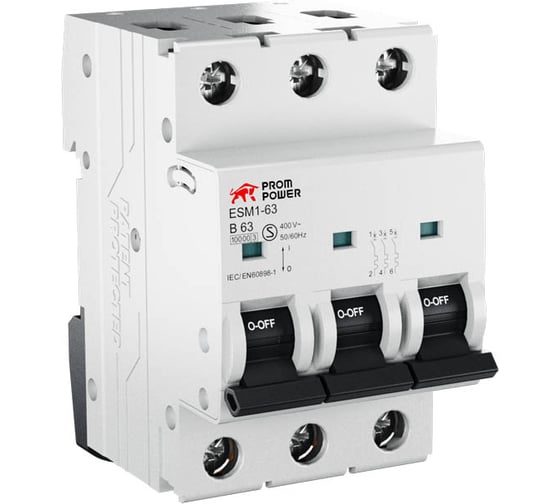 Изображение товара Автоматический выключатель Prompower esm1-63 (10ka), 50a, характеристика b, количество полюсов: 3p ESM163B503