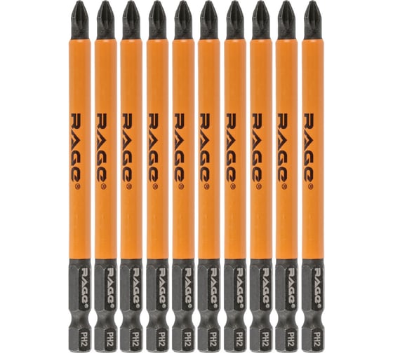 Изображение товара Биты для шуруповерта RAGE By VIRA магнитные S2 PH2 x 100 мм 10 шт 554169