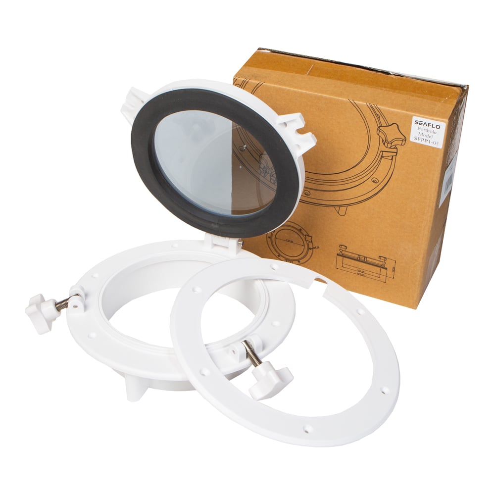 Изображение товара Иллюминатор SeaFlo 147 мм и 215 мм круглый белый с АБС-пластика и стеклом 4 мм