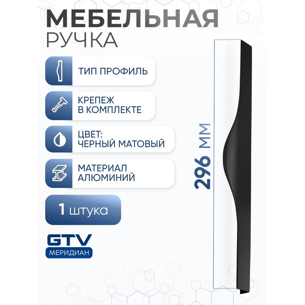 Изображение товара Алюминиевая мебельная ручка GTV PICADO 256/296 черный матовый UA-PICADO-256-296-20M