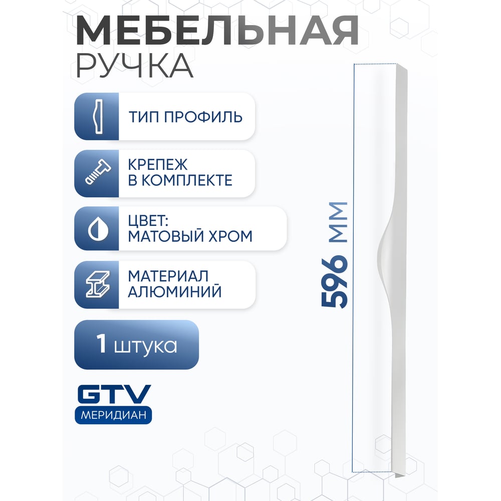Изображение товара Алюминиевая мебельная ручка GTV PICADO 256/596 матовый хром UA-PICADO-256-596-05