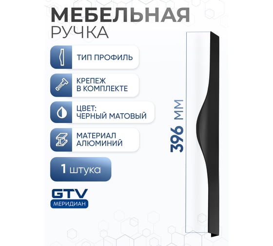 Изображение товара Алюминиевая мебельная ручка GTV PICADO 320/396 черный матовый UA-PICADO-320-396-20M