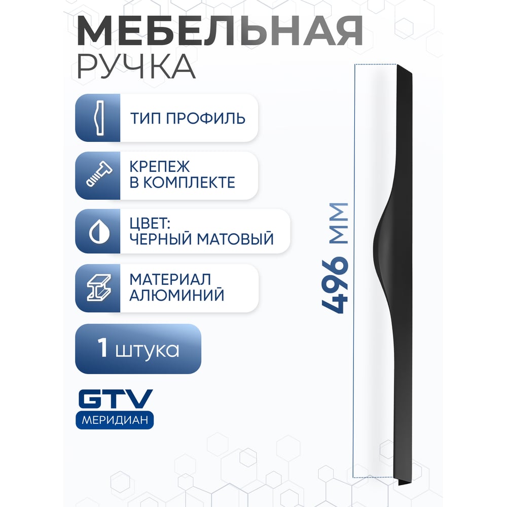 Изображение товара Алюминиевая мебельная ручка GTV PICADO 224/496 черный матовый