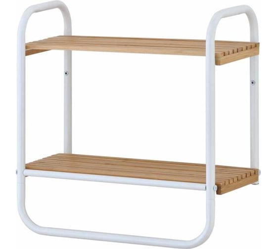 Изображение товара Подвесная полка в ванную комнату UNISTOR Kyoto с планкой для полотенца, белый, с 2-мя бамбуковыми полками, ш415xг215xв435 мм, сталь с порошковым напылением 211706