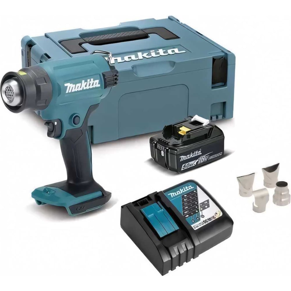 Аккумуляторный тепловой пистолет (фен) Makita LXT 18В, 550 град, кейс MakPac,насадки, 5.0 Ач х 1, з/у DHG180RT1J