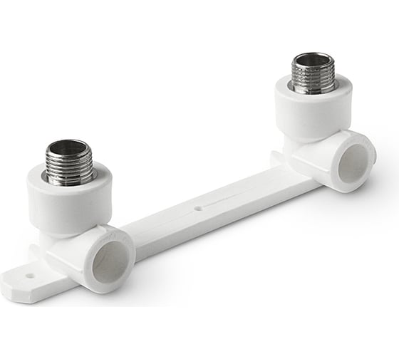 Изображение товара Комбинированный двойной угольник с креплением PRO AQUA PP-R НР белый, 20 мм, 1/2" PA280108Pb
