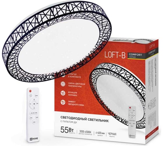 Изображение товара Светодиодный светильник IN HOME COMFORT Loft-B 55Вт 230В 3000-6500K 4400Лм 400x105мм с пультом ДУ 4690612034775