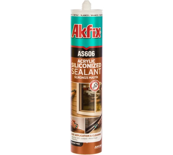 Изображение товара Силиконизированный акриловый герметик Akfix AS606 белый, 310 мл AA001