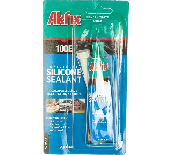 Изображение товара Универсальный силиконовый герметик Akfix 100E белый, 50 мл SA112