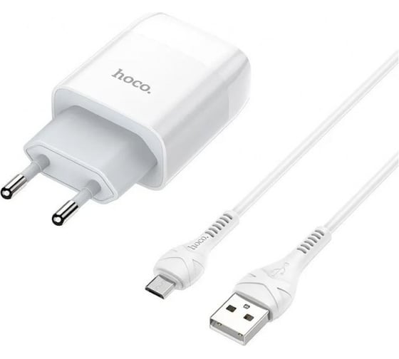 Изображение товара Сзу Hoco c72a glorious 1xusb, 2.1а + usb кабель microusb, 1м (белый) 0L-00048620