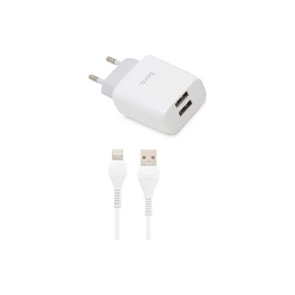 Изображение товара Сетевое зарядное устройство Hoco C73A с 2 USB и кабелем lightning 1м