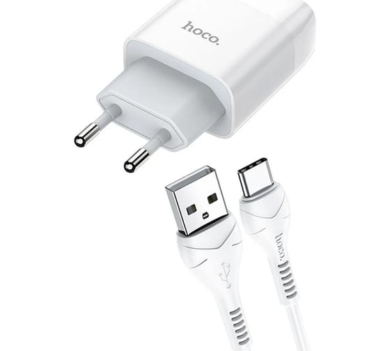 Изображение товара Сзу Hoco c73a glorious 2xusb, 2.4а + usb кабель type-c, 1м (белый) 0L-00048617