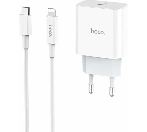 Изображение товара Сзу Hoco c76a plus speed source 1xusb-c, 3а, pd20w, qc3.0 + usb-c кабель lightning 8-pin, 1м (белый) 0L-00050782
