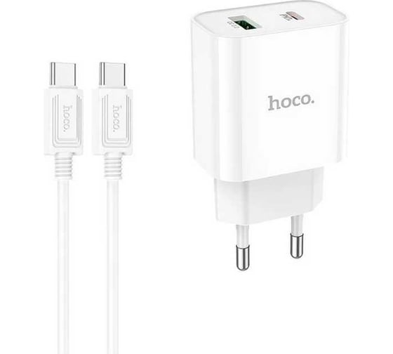 Изображение товара Сзу Hoco c80a plus rapido 1xusb, 1xusb-c, 3а, pd20w, qc3.0 + usb-c кабель type-c, 1м (белый) 0L-00057526