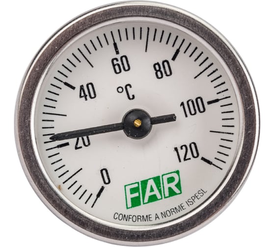 Изображение товара Термометр 0-120°C, торцевое соединение 3/8", зонд 36 мм, диаметр 40 мм FAR FA 2650