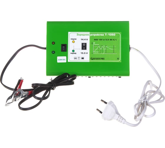 Изображение товара Зарядное устройство АВТОЭЛЕКТРИКА Т-1050 импульсное, автомат, световая индикация, 12V, I заряда 0,1-9А, восстановление АКБ 0,5-90а/ч, WET, AGM, GEL 830