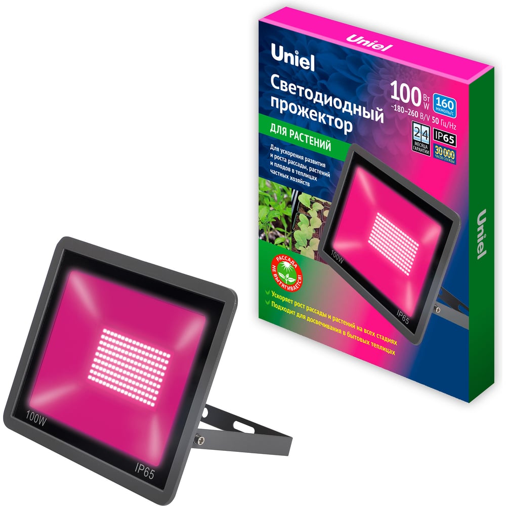 Изображение товара Светодиодный прожектор для растений Uniel 100W IP65 черный