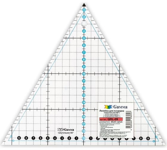 Изображение товара Линейка для пэчворка Gamma 20х23 см, треугольник 60, пластик QRL-09 581661