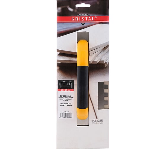 Изображение товара Гребёнка KRISTAL профессиональная 350x120мм, зуб 10x10 нержавейка, закрытая ручка 36516