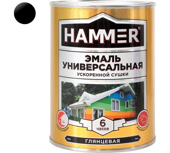 Изображение товара Универсальная эмаль HAMMER ускоренная сушка, глянцевая, черная, 0,9 кг / 14 ЭК000144082