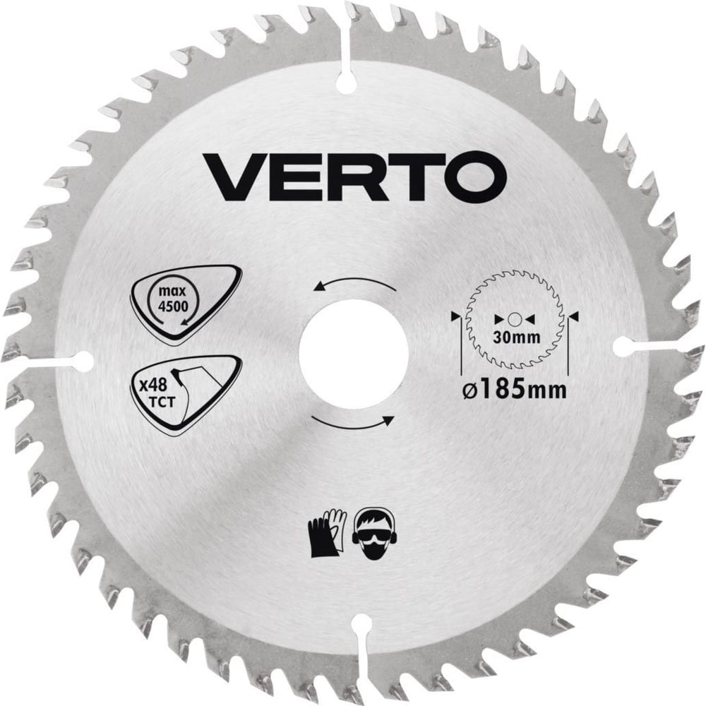 фото Диск отрезной по дереву (185x30 мм; 48 зубьев) verto 61h125
